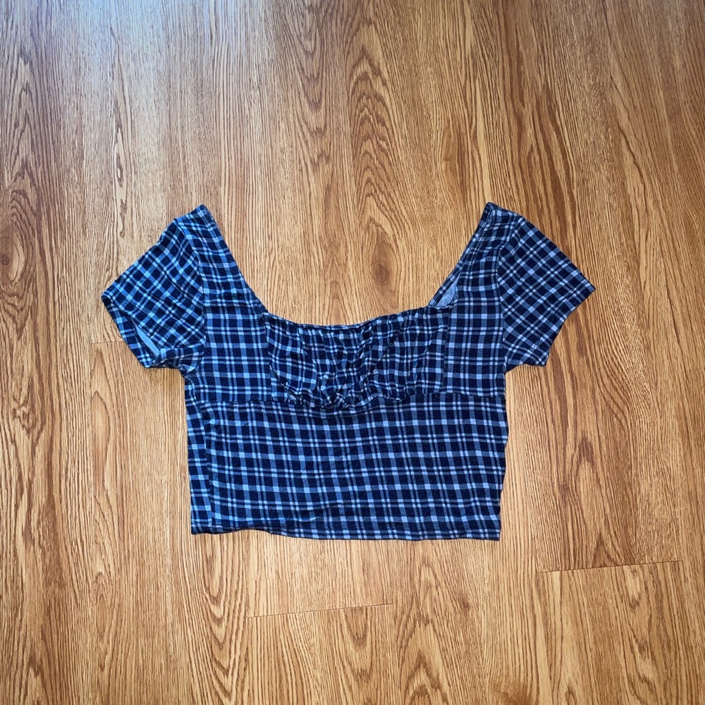 La Hearts Navy Plaid Crop Top